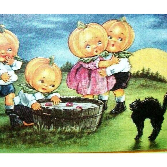 Halloween Postcard Whitney 4 Big Head Fantasy Goblin Children Anthropomorphic - Picture 2 of 5